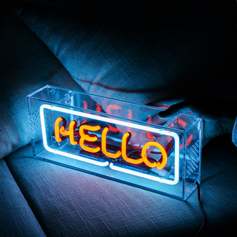 "HELLO" neon sign for bar,table standing glass neon tube sign box