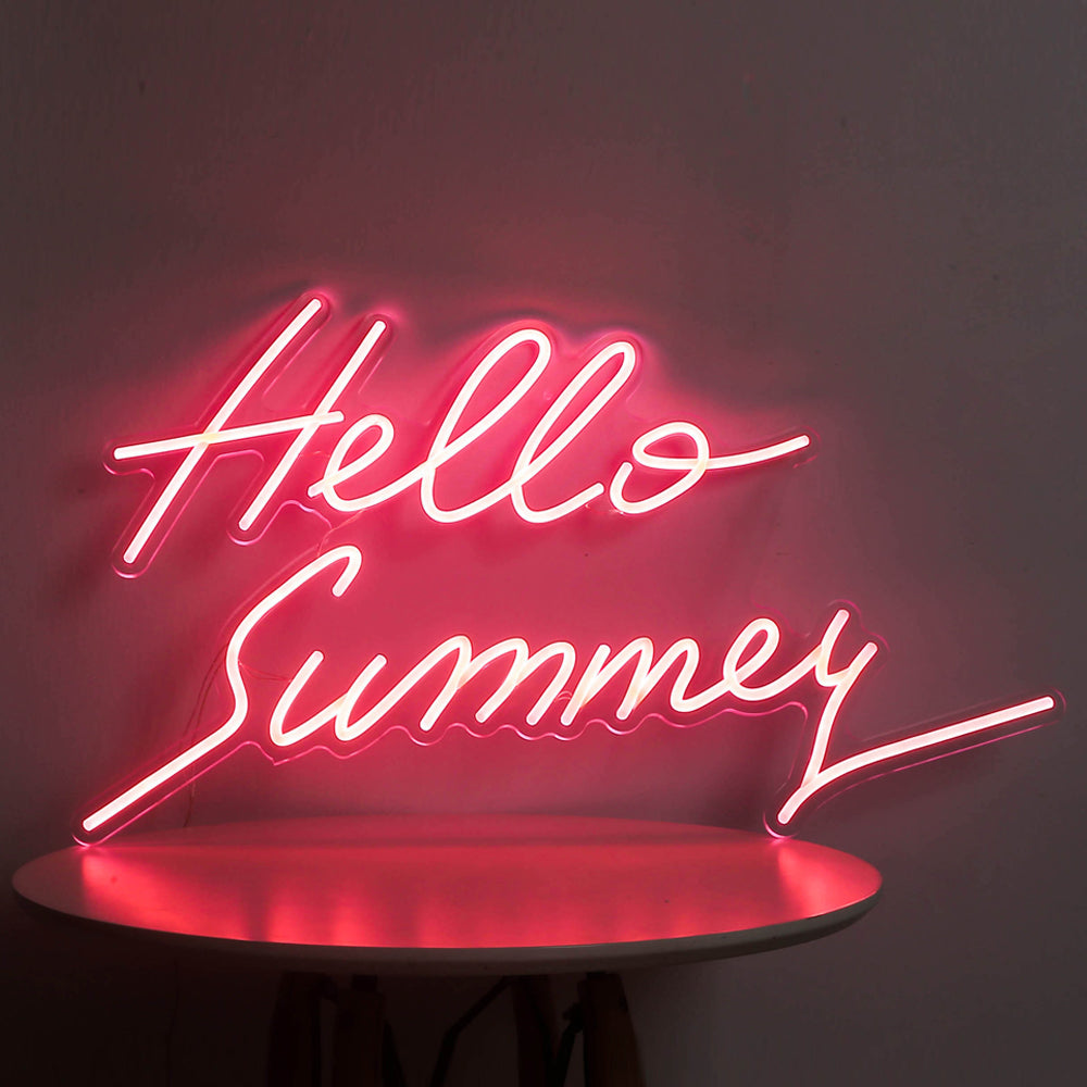 pink "Hello summey" neon sign, led flexible neon sign, wall mounted neon sign