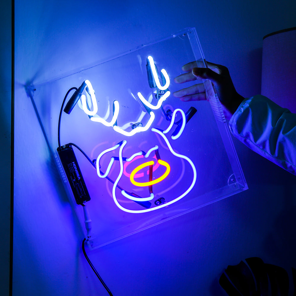 Reindeer neon sign for X'mas,home decoration neon sign,glass neon tube sign in box