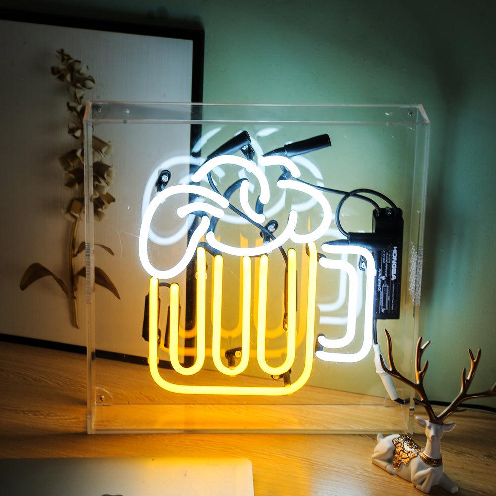 Beer cup neon sign for bar,table standing glass neon tube sign box