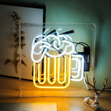 Beer cup neon sign for bar,table standing glass neon tube sign box