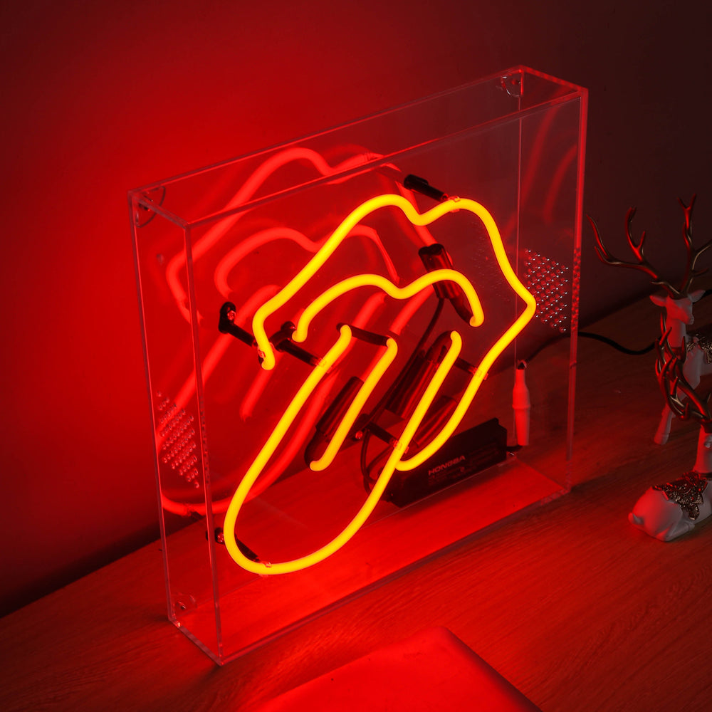 Red neon tongue,neon sign for bar,glass neon tube sign in box