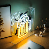 Beer cup neon sign for bar,table standing glass neon tube sign box