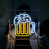 Beer cup neon sign for bar,table standing glass neon tube sign box