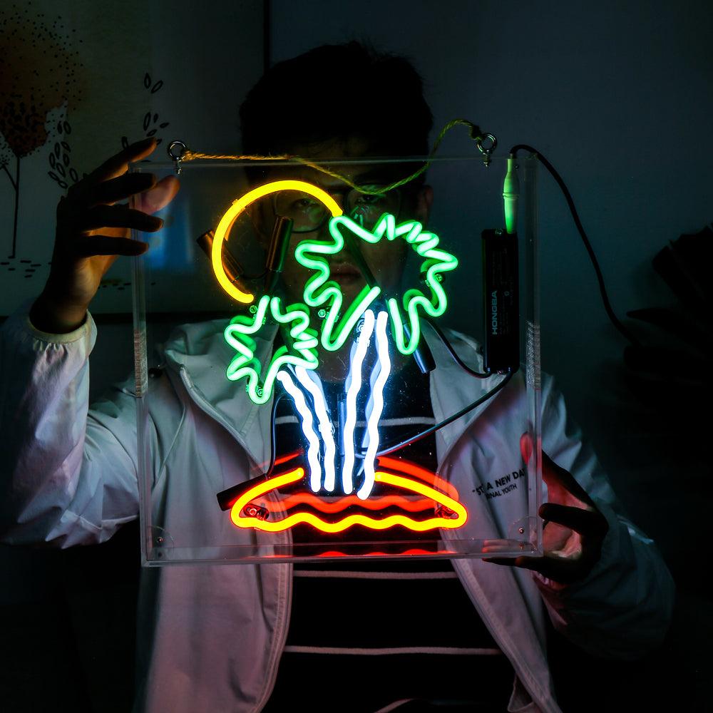 palm tree neon sign,home decoration neon sign,glass neon tube sign in box
