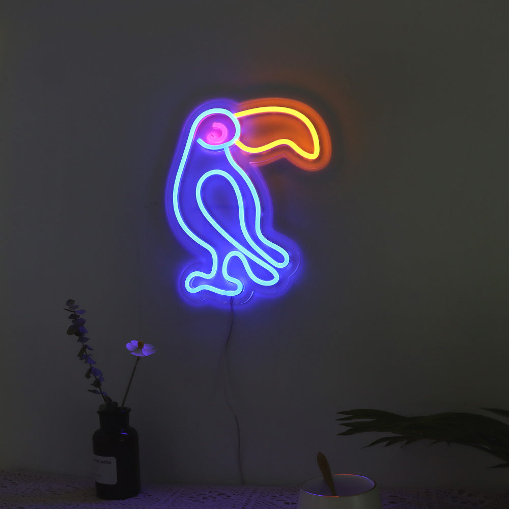 blue lighting parrot neon sign, birds led neon board signage