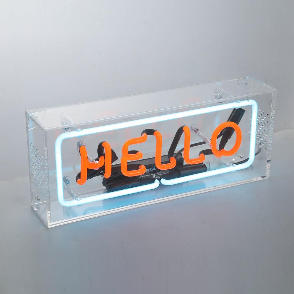 "HELLO" neon sign for bar,table standing glass neon tube sign box